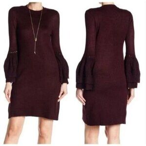Eliza J Women's Knit Layered Sweater Dress Tiered Bell Sleeves size M/M Burgundy